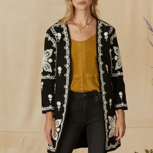 Estee Black Embroidered Wool Coat - Picture 2 of 5